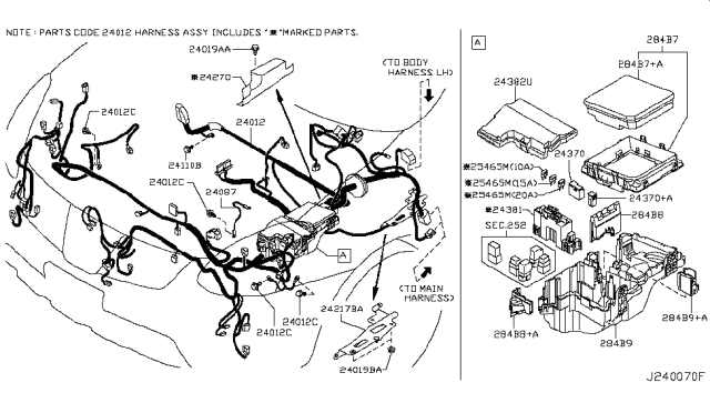 2009 Nissan Rogue Harness Assy-Engine Room Diagram for 24012-JM30A