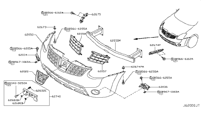 2009 Nissan Rogue Front Bumper Diagram 1