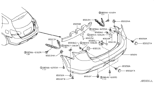 2013 Nissan Rogue Bracket-Rear Bumper Diagram for H5220-1A41A