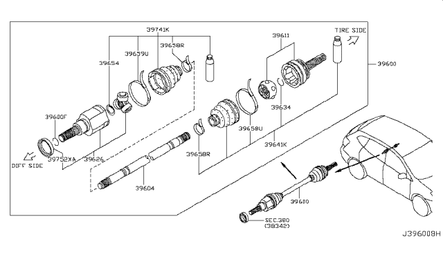 2011 Nissan Rogue Joint Assy-Outer Diagram for 39211-EN100