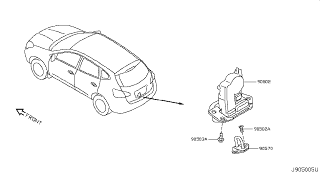 2013 Nissan Rogue Back Door Lock & Handle Diagram