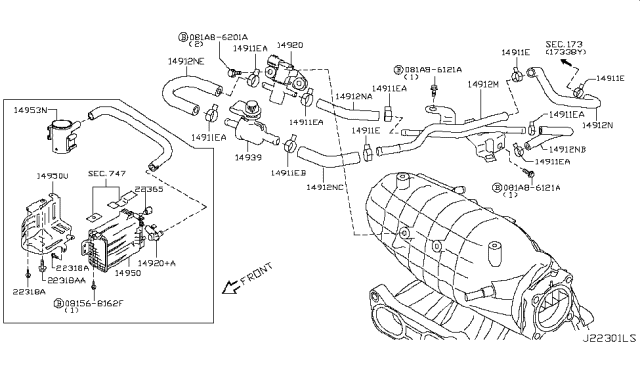 2011 Nissan Rogue Tube EVAP Control Diagram for 14912-JM01E