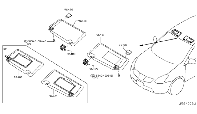 2009 Nissan Rogue Sunvisor Diagram 1