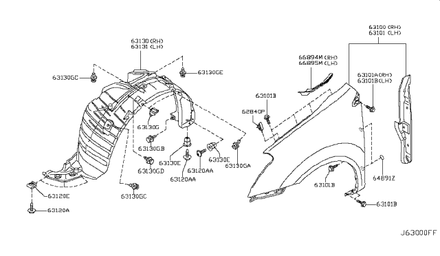 2010 Nissan Rogue Cover-Front Fender,LH Diagram for 66895-JM00A