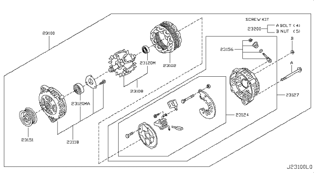 2011 Nissan Rogue Pulley-Alternator Diagram for 23151-6N20B