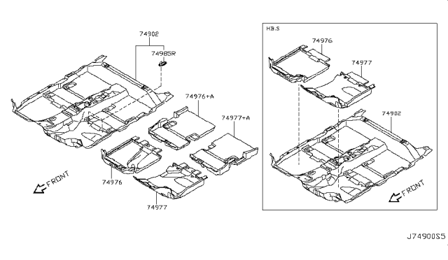 2012 Nissan Rogue Spacer-Front Floor Diagram for 74978-JM00A