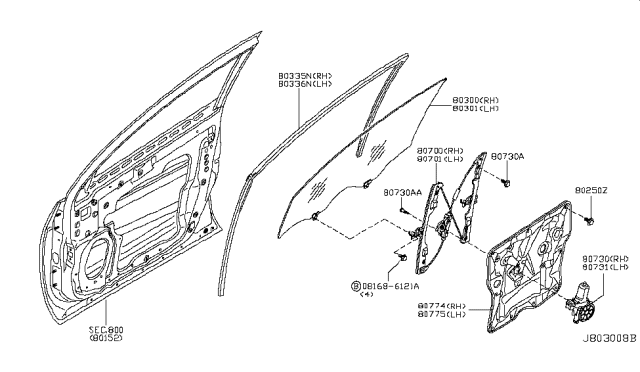 2008 Nissan Rogue Front Door Window & Regulator Diagram