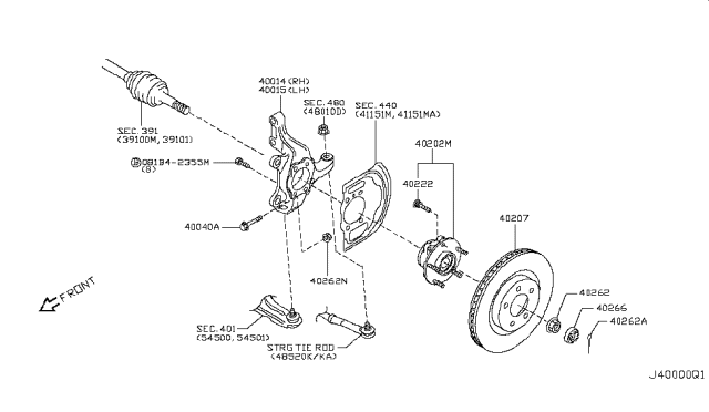 2010 Nissan Rogue Hub Assembly Road Wheel Diagram for 40202-JG01A