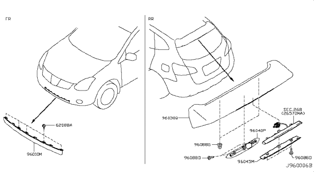 2013 Nissan Rogue Air Spoiler Assembly - Rear Diagram for 96032-1VK0H