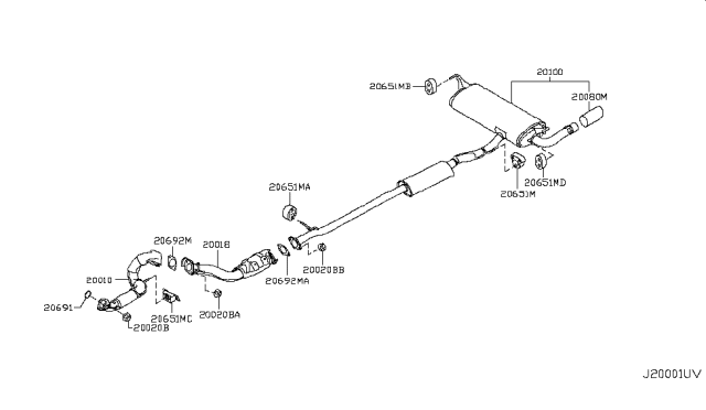 2014 Nissan Rogue Exhaust Tube & Muffler Diagram 2