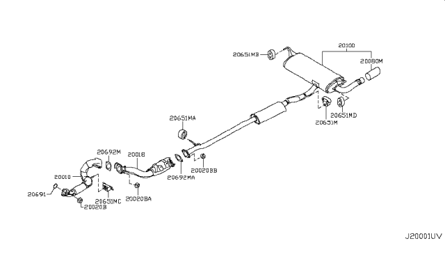 2013 Nissan Rogue Exhaust Tube & Muffler Diagram 4