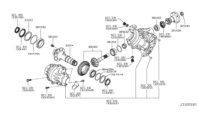 2016 Nissan Juke SHIM Adjust HYPOID Gear Diagram for 33147-1KD1B