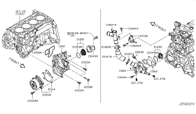 2017 Nissan Juke Gasket-Water Outlet Diagram for 11062-BV80A