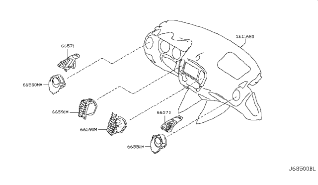 2014 Nissan Juke Ventilator Assy-Side Diagram for 68761-3YW0A