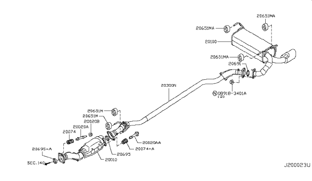 2015 Nissan Juke Exhaust Tube & Muffler Diagram 6