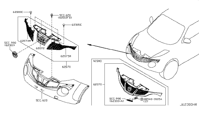 2015 Nissan Juke MOULDING Assembly-Front Bumper Diagram for 62070-1KA0A