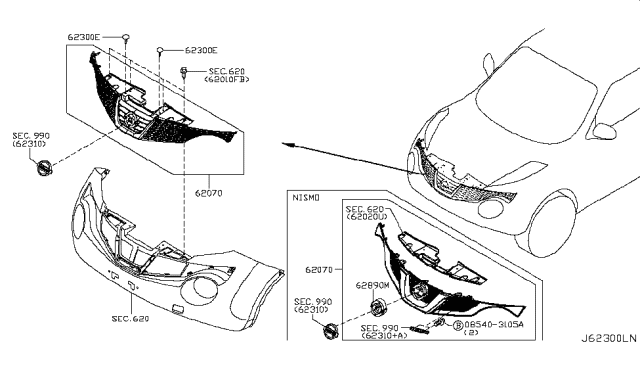 2015 Nissan Juke Front Bumper Emblem Diagram for 62889-4FT0B