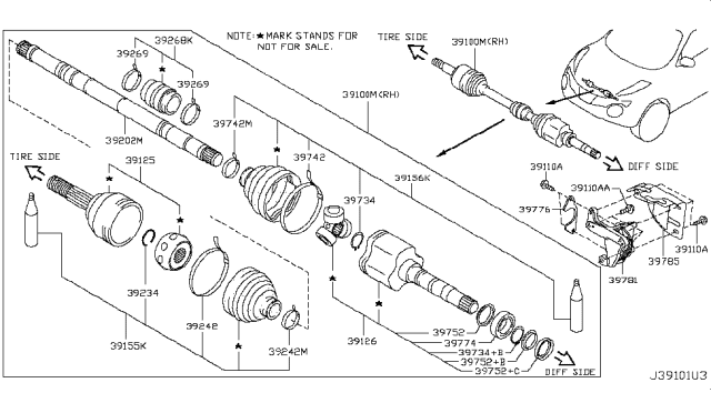 2017 Nissan Juke Front Drive Shaft (FF) Diagram 3