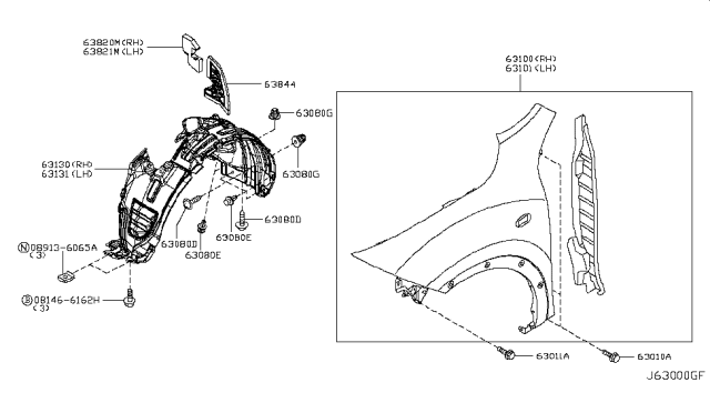 2012 Nissan Juke Front Fender & Fitting Diagram