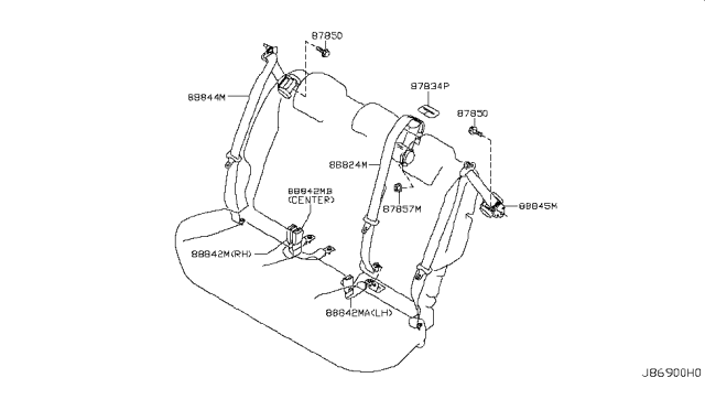 2013 Nissan Juke Rear Buckle Belt Assembly, Center Diagram for 88842-1KA1A