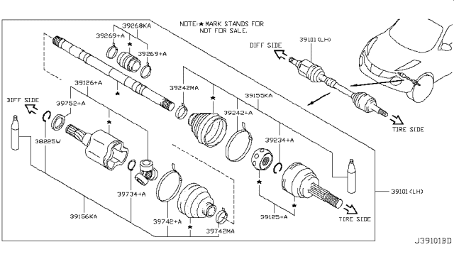 2015 Nissan Juke Front Drive Shaft (FF) Diagram 6