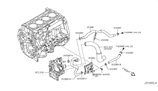 2016 Nissan Juke Hose Water Diagram for 21306-1KC1A