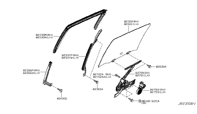 2014 Nissan Juke Rear Door Window & Regulator Diagram