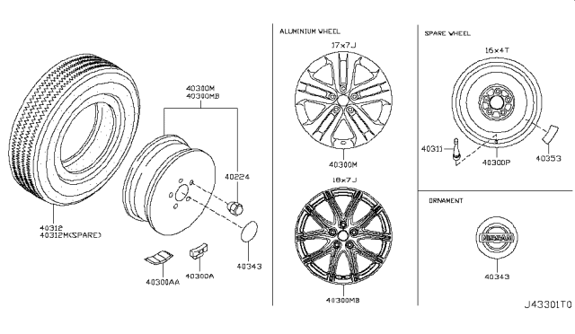 2017 Nissan Juke Spare Tire Wheel Assembly Diagram for 40300-1BT7A