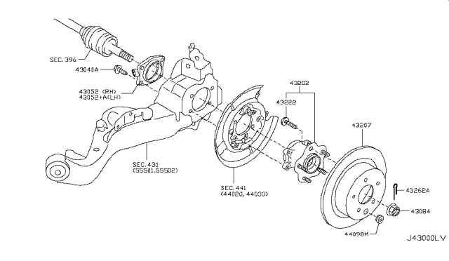 2017 Nissan Juke Hub Assembly Rear Diagram for 43202-1KA0A