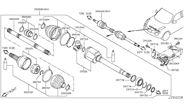 2013 Nissan Juke Joint Assembly Outer Diagram for 39771-1KB0A