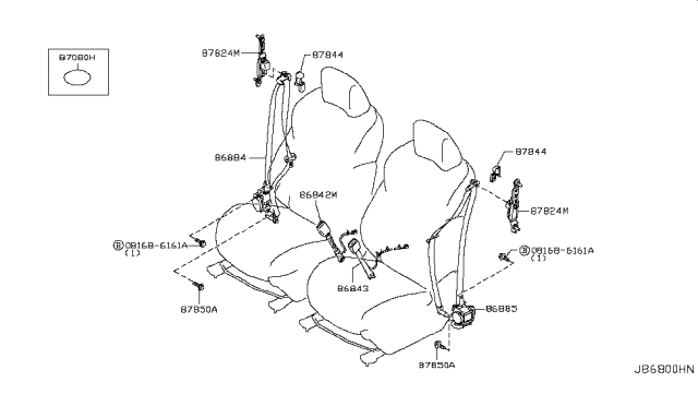 2012 Nissan Juke Front Seat Left Buckle Belt Assembly Diagram for 86843-1KM0B