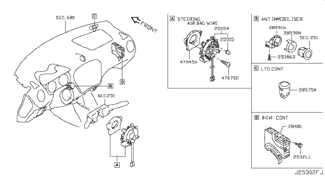 2011 Nissan Juke Body Control Module Controller Assembly Diagram for 284B1-1KM0A