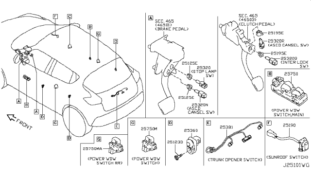 2012 Nissan Juke Switch Sunroof Diagram for 25450-1KA0A