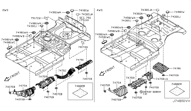2016 Nissan Juke Cover Hole Diagram for 74849-AX01A