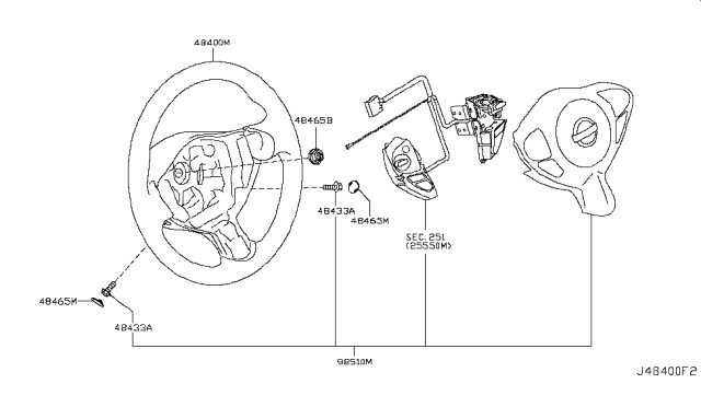 2017 Nissan Juke Steering Wheel Assembly W/O Pad Diagram for 48430-3YV0A