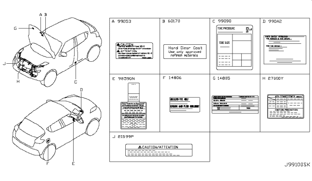 2012 Nissan Juke Caution Plate & Label Diagram 1