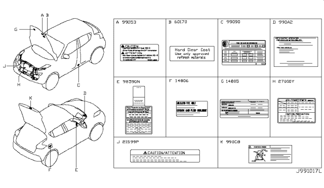 2013 Nissan Juke Caution Plate & Label Diagram 1