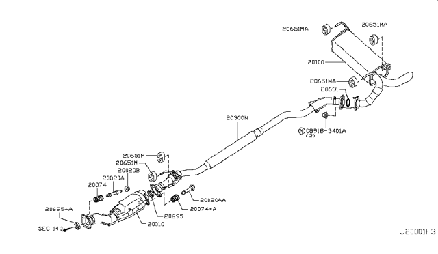 2012 Nissan Juke Exhaust Tube & Muffler Diagram 2