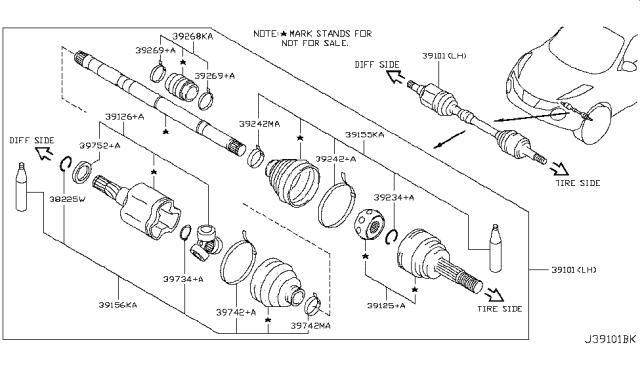 2013 Nissan Juke Front Drive Shaft (FF) Diagram 7