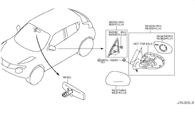 2011 Nissan Juke Mirror Assembly-Door RH Diagram for 96301-1KM0A