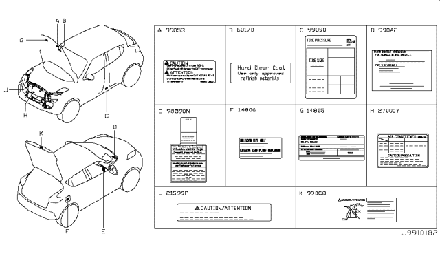 2012 Nissan Juke Caution Plate & Label Diagram 2