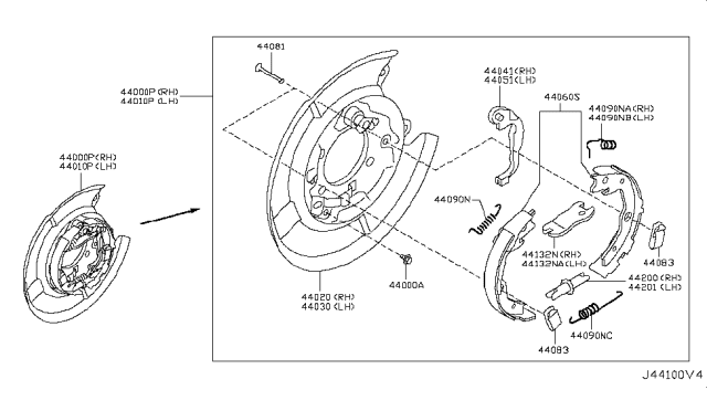 2013 Nissan Juke Brake Assy-Parking,Rear LH Diagram for 44010-ET01A