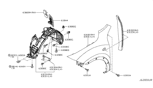 2016 Nissan Juke Protector-Front Fender,LH Diagram for 63841-3YW1A