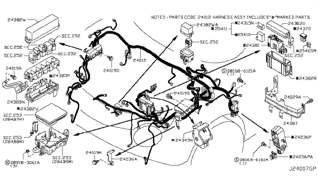 2012 Nissan Juke Harness Assy-Engine Room Diagram for 24012-1KM0A