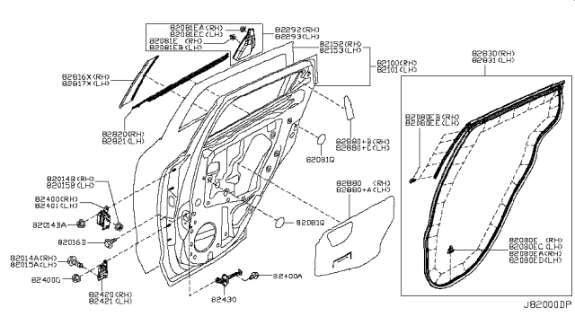 2014 Nissan Juke Rear Door Panel & Fitting Diagram