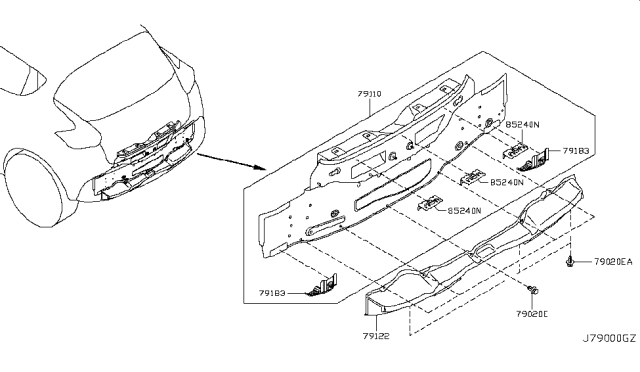 2014 Nissan Juke Rear,Back Panel & Fitting Diagram 1