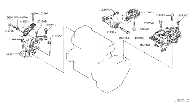 2012 Nissan Juke Engine & Transmission Mounting Diagram 1