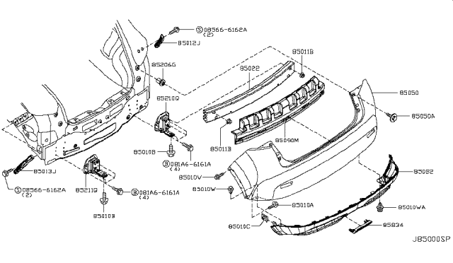 2015 Nissan Juke Rear Bumper Cover Diagram for 85022-4AU0B