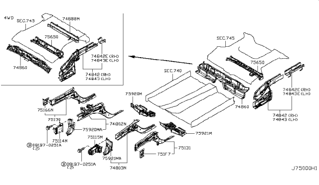 2011 Nissan Juke Member Assy-Rear Cross,Center Diagram for 75650-1KA0A
