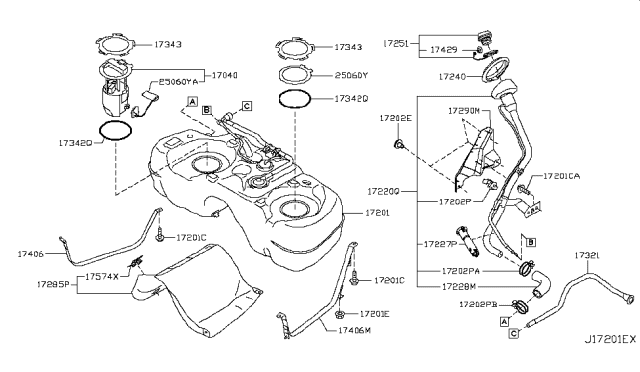 2015 Nissan Juke Packing-Fuel Gauge Diagram for 17342-1KM1A